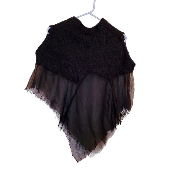 Izzue womens black wool and chiffon distressed modern goth poncho sweater XS - Picture 2 of 8